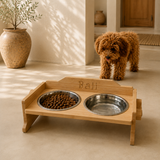 PUP: Ciotola per Cani Personalizzata con Nome – Ciotole Rialzate Regolabili in Bambù con 2 Ciotole in Acciaio Inox per Acqua e Cibo – Realizzata in Italia